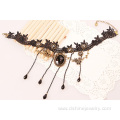 Black long tassels with alloy Flower pendant lace necklace